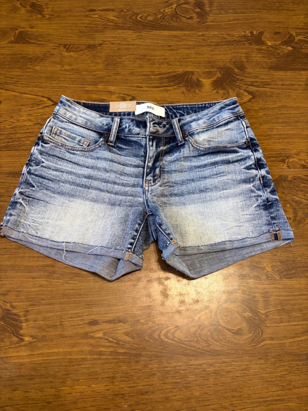 BKE Light Blue Rolled Hem Denim Shorts